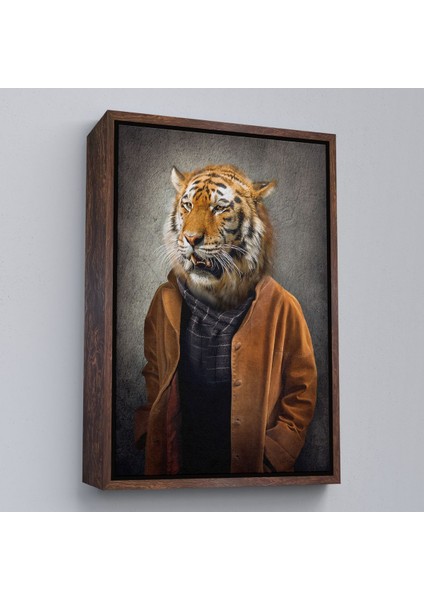 Kahverengi Çerçeveli Kaplan Adam Dekoratif Kanvas Duvar Tablosu