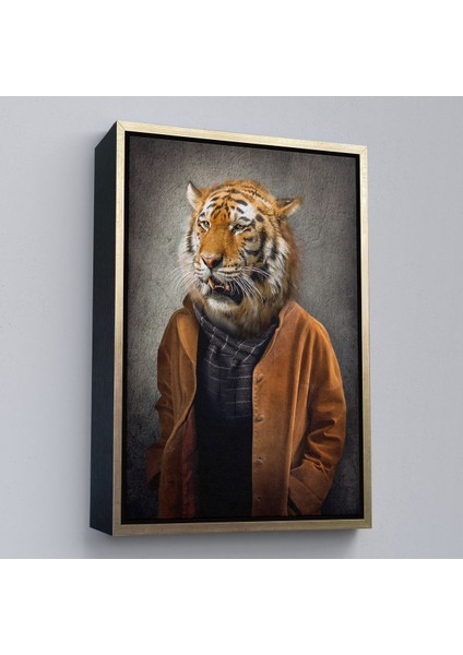 Kahverengi Çerçeveli Kaplan Adam Dekoratif Kanvas Duvar Tablosu fiyatları