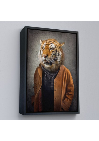 Kahverengi Çerçeveli Kaplan Adam Dekoratif Kanvas Duvar Tablosu modelleri