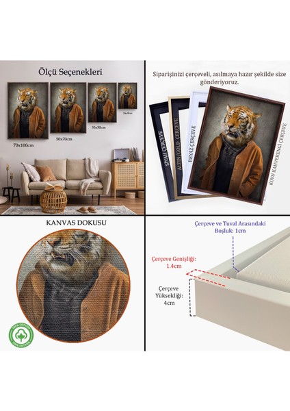 Kahverengi Çerçeveli Kaplan Adam Dekoratif Kanvas Duvar Tablosu indirimleri