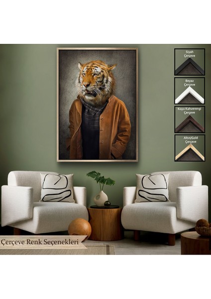Kahverengi Çerçeveli Kaplan Adam Dekoratif Kanvas Duvar Tablosu
