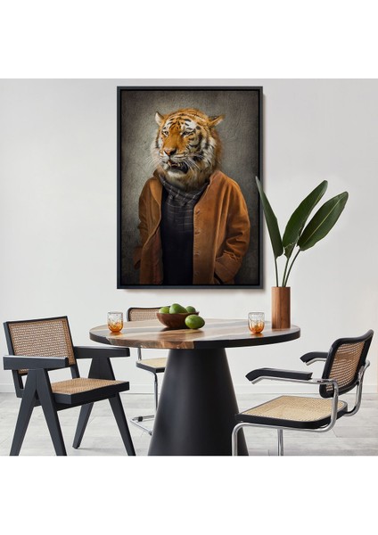 Kahverengi Çerçeveli Kaplan Adam Dekoratif Kanvas Duvar Tablosu