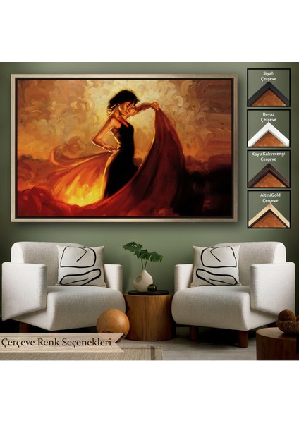 Beyaz Çerçeveli Ispanyol Dansçı Kadın Tablosu