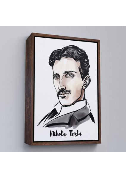 Kahverengi Çerçeveli Nikola Tesla Dekoratif Kanvas Tablo