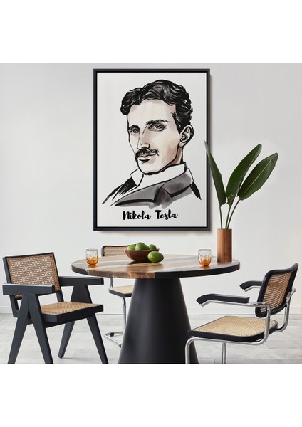Kahverengi Çerçeveli Nikola Tesla Dekoratif Kanvas Tablo