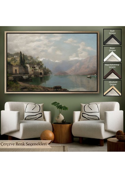 Altın Çerçeveli Robert Schultze' Komo Gölü Tablosu - Bellagio By Lake Como