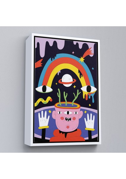 Beyaz Çerçeveli Ikonik Pop Art Uzaylı Tablosu