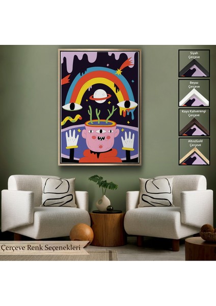 Beyaz Çerçeveli Ikonik Pop Art Uzaylı Tablosu