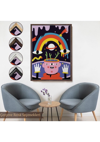 Beyaz Çerçeveli Ikonik Pop Art Uzaylı Tablosu