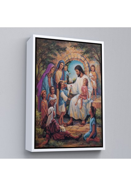 Siyah Çerçeveli Isa Mesih ve Çocuklar Dekortif Duvar Tablosu fiyatları