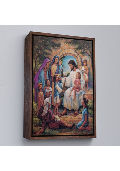 Siyah Çerçeveli Isa Mesih ve Çocuklar Dekortif Duvar Tablosu modelleri