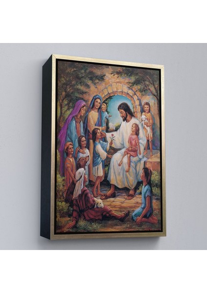 Siyah Çerçeveli Isa Mesih ve Çocuklar Dekortif Duvar Tablosu fırsatları