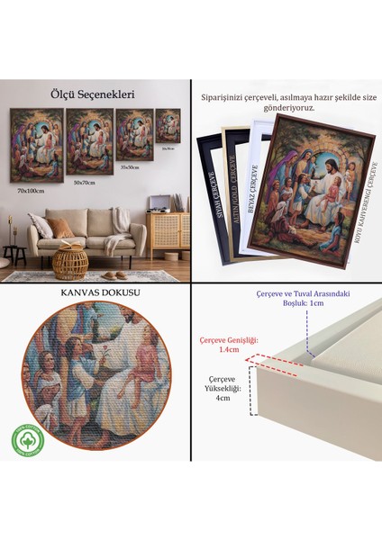 Siyah Çerçeveli Isa Mesih ve Çocuklar Dekortif Duvar Tablosu indirimleri