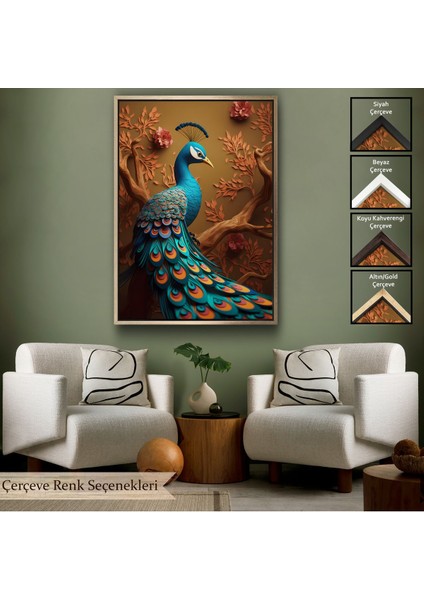 Beyaz Çerçeveli Modern Tavus Kuşutablosu