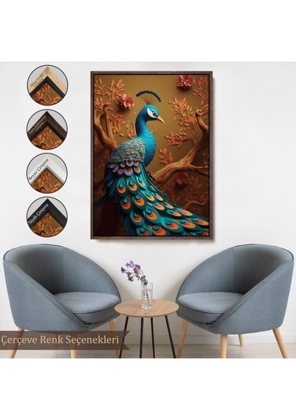 Beyaz Çerçeveli Modern Tavus Kuşutablosu