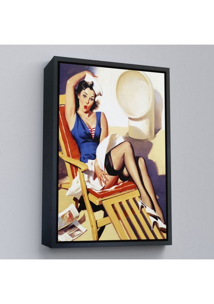 Kahverengi Çerçeveli Sailor Pin Up Dekoratif Duvar Tablosu - Denizci Kız modelleri
