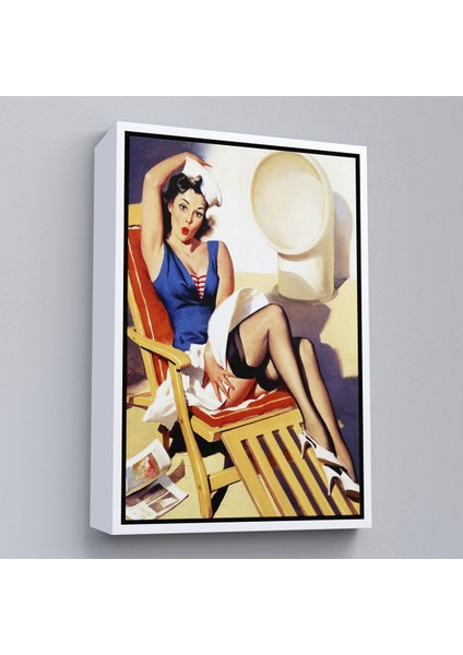 Kahverengi Çerçeveli Sailor Pin Up Dekoratif Duvar Tablosu - Denizci Kız fırsatları
