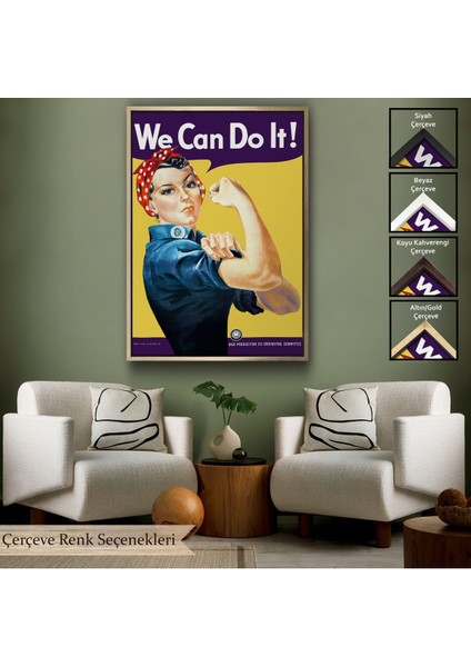 Kahverengi Çerçeveli We Can Do It Tablosu