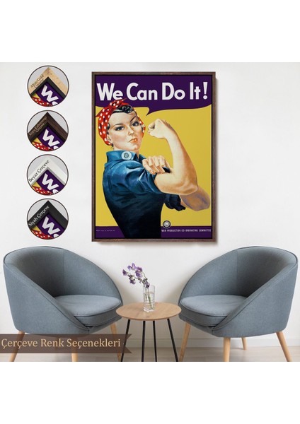 Kahverengi Çerçeveli We Can Do It Tablosu