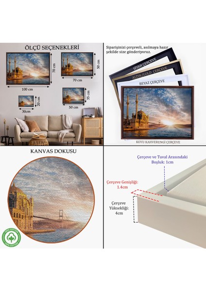 Siyah Çerçeveli Ortaköy Camii ve Boğaziçi Köprüsü Manzarası Dekoratif Kanvas Tablo indirimleri