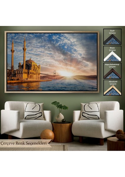Siyah Çerçeveli Ortaköy Camii ve Boğaziçi Köprüsü Manzarası Dekoratif Kanvas Tablo