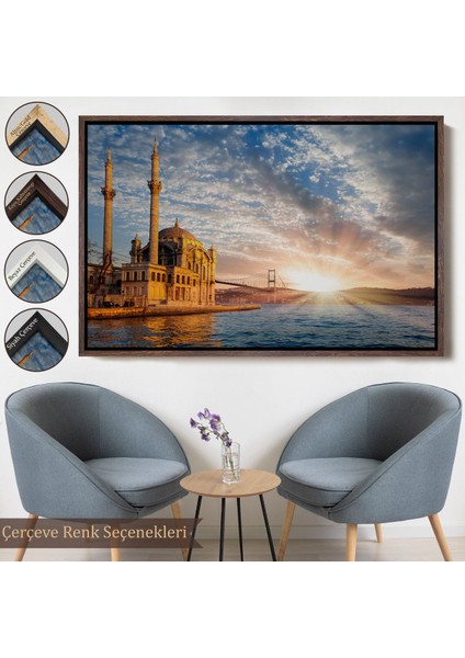 Siyah Çerçeveli Ortaköy Camii ve Boğaziçi Köprüsü Manzarası Dekoratif Kanvas Tablo
