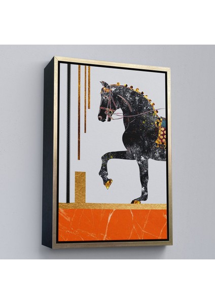 Kahverengi Çerçeveli Modern Siyah At Soyut Tablo fiyatları