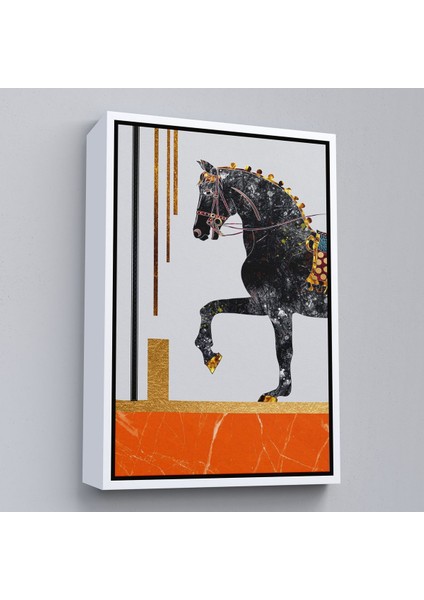Kahverengi Çerçeveli Modern Siyah At Soyut Tablo fırsatları