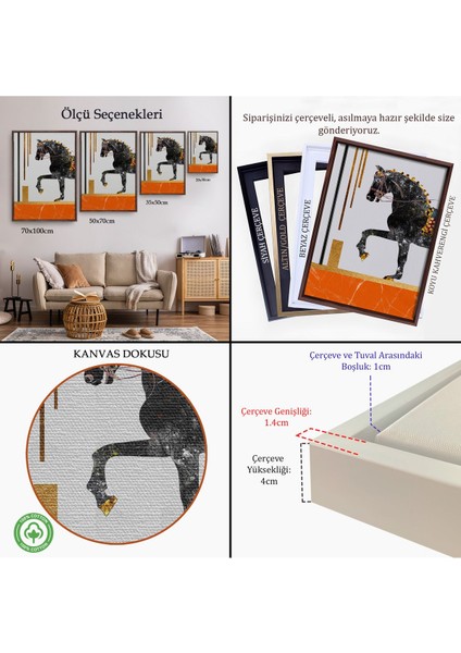 Kahverengi Çerçeveli Modern Siyah At Soyut Tablo indirimleri