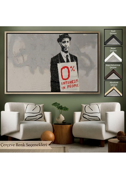 Altın Çerçeveli Banksy % 0 Faiz Oranı Isimli Çalışması Kanvas Tablo / % 0 Interest In People