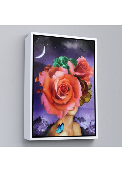 Siyah Çerçeveli Gül Başlı Kadın Modern Sanat Tablosu fiyatları