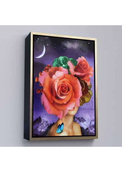 Siyah Çerçeveli Gül Başlı Kadın Modern Sanat Tablosu fırsatları
