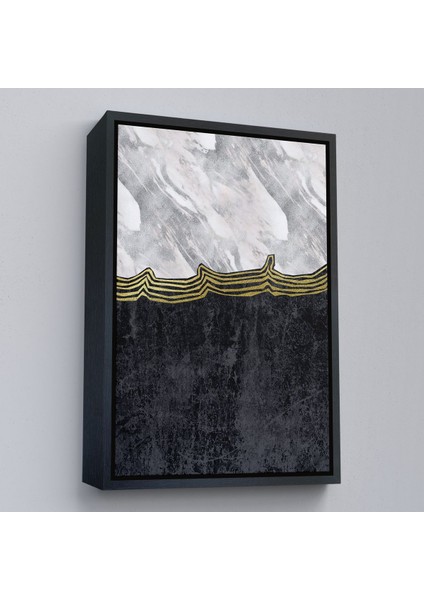 Siyah Çerçeveli Siyah Beyaz Mermer Desenli Dekoratif Kanvas Tablo