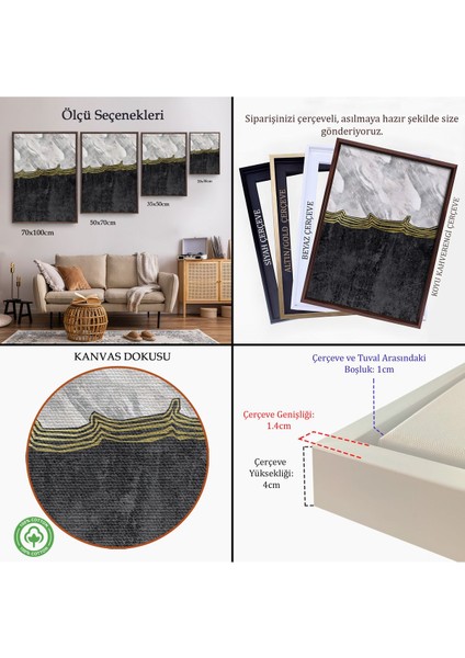 Siyah Çerçeveli Siyah Beyaz Mermer Desenli Dekoratif Kanvas Tablo indirimleri