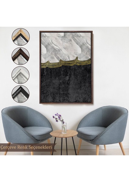 Siyah Çerçeveli Siyah Beyaz Mermer Desenli Dekoratif Kanvas Tablo