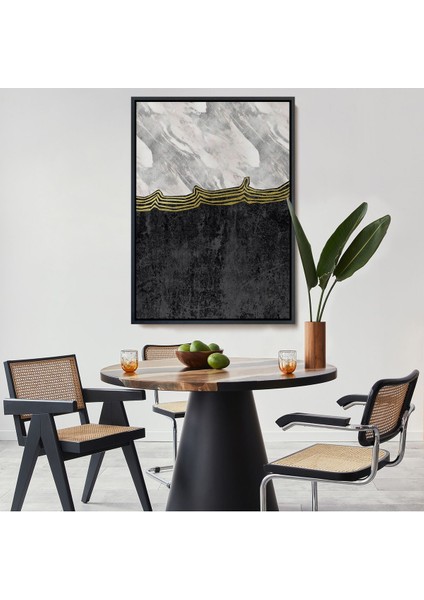 Siyah Çerçeveli Siyah Beyaz Mermer Desenli Dekoratif Kanvas Tablo