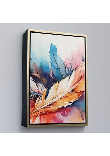 Beyaz Çerçeveli Suluboya Görünümlü Modern Tüy Tablosu modelleri