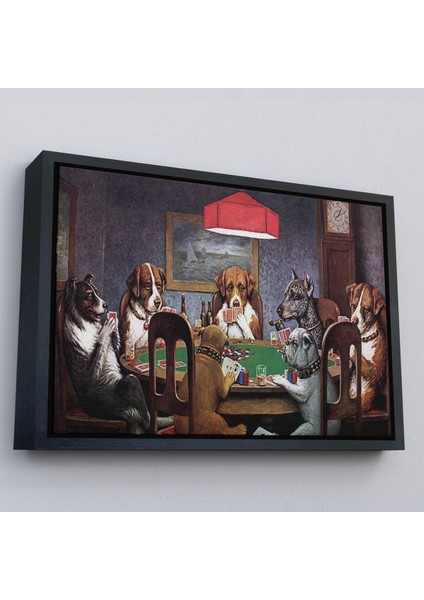 Siyah Çerçeveli Cassius Marcellus Coolidge - Poker Oynayan Köpekler Eseri Kanvas Tablo