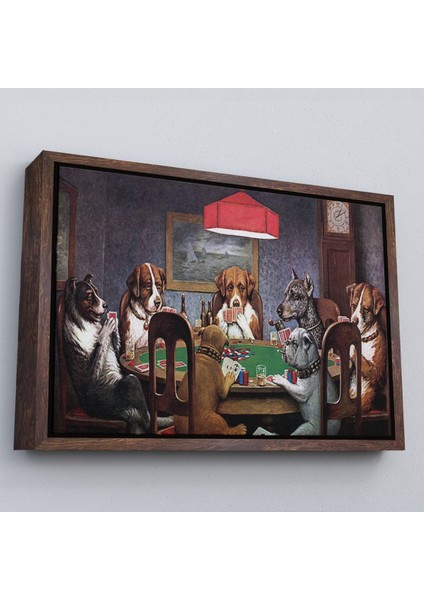 Siyah Çerçeveli Cassius Marcellus Coolidge - Poker Oynayan Köpekler Eseri Kanvas Tablo modelleri