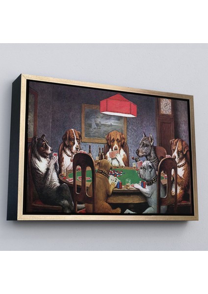 Siyah Çerçeveli Cassius Marcellus Coolidge - Poker Oynayan Köpekler Eseri Kanvas Tablo fırsatları