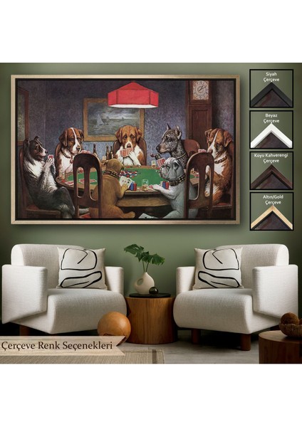 Siyah Çerçeveli Cassius Marcellus Coolidge - Poker Oynayan Köpekler Eseri Kanvas Tablo