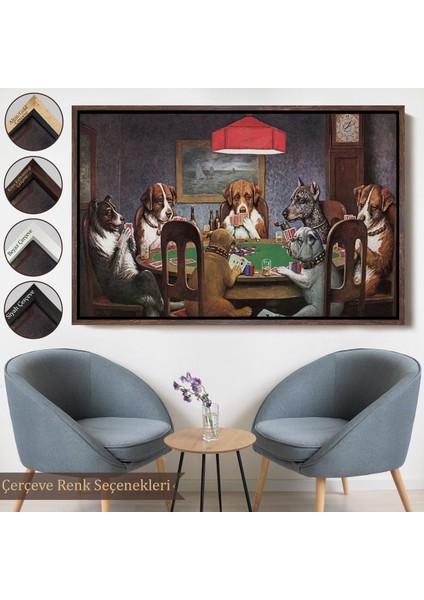 Siyah Çerçeveli Cassius Marcellus Coolidge - Poker Oynayan Köpekler Eseri Kanvas Tablo