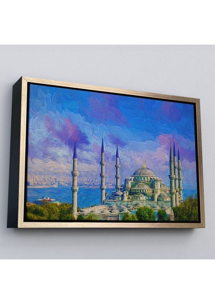Altın Çerçeveli Sultan Ahmet Cami Yağlıboya Görünüm Dekortif Kanvas Tablo