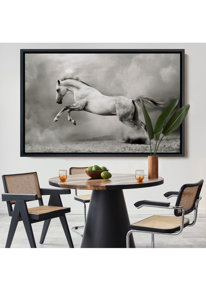 Beyaz Çerçeveli Çöldeki Beyaz At Tablosu