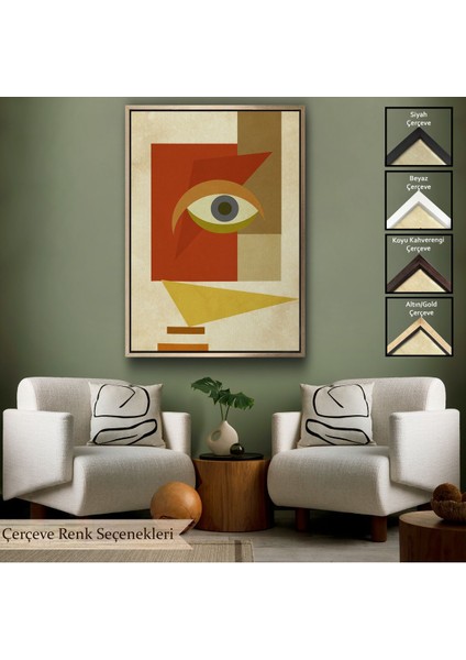 Kahverengi Çerçeveli Renkli Soyut Kadın Tablosu