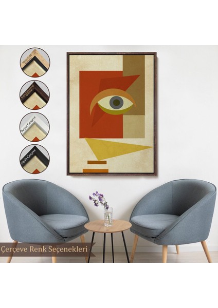 Kahverengi Çerçeveli Renkli Soyut Kadın Tablosu