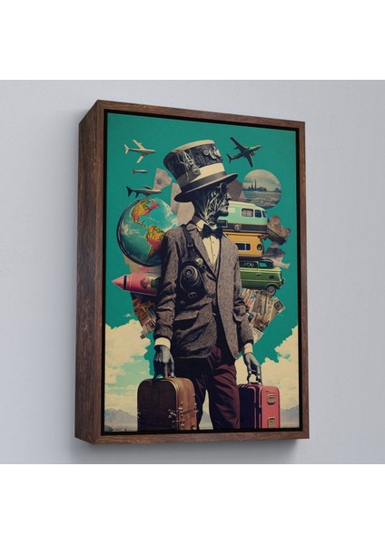 Altın Çerçeveli Takım Elbiseli Seyahat Eden Adam Vintage Kanvas Tablo fırsatları