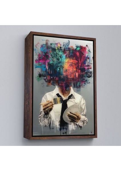 Kahverengi Çerçeveli Kendi Kafasını Boyayan Adam Gerçeküstü Duvar Sanatı Kanvas Tablo