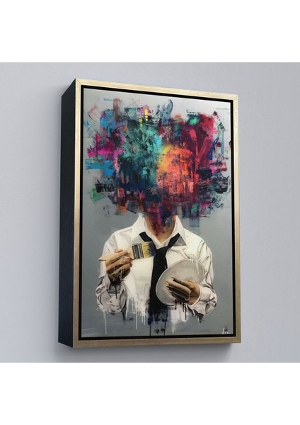 Kahverengi Çerçeveli Kendi Kafasını Boyayan Adam Gerçeküstü Duvar Sanatı Kanvas Tablo fiyatları
