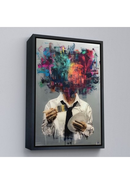 Kahverengi Çerçeveli Kendi Kafasını Boyayan Adam Gerçeküstü Duvar Sanatı Kanvas Tablo modelleri